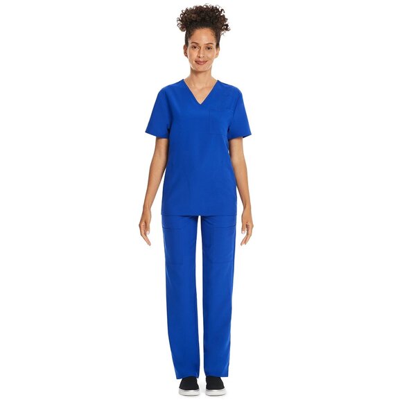 New Women's Scrubstar Core Essentials Top & Pants Set of Scrubs Size XL Blue - Picture 1 of 9